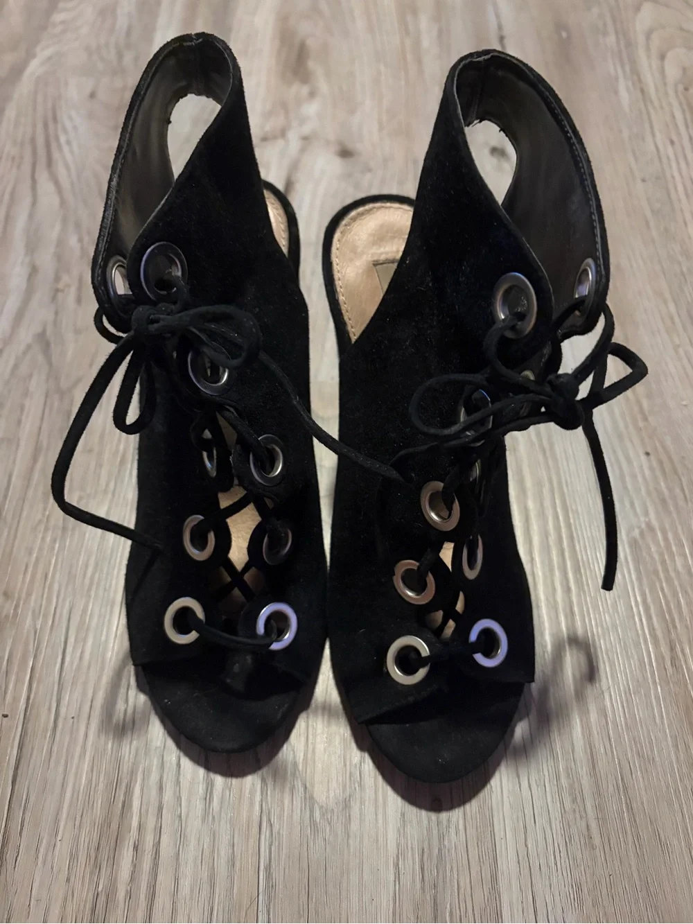 Steve Madden Black Lace-Up Peep Toe Heels